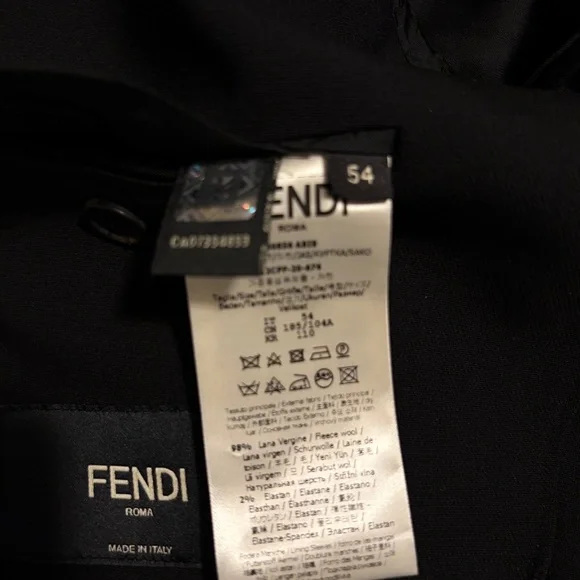 Fendi Mens Sport Coat - with logo embroidered down both sides Black Size 44 - Picture 6 of 6